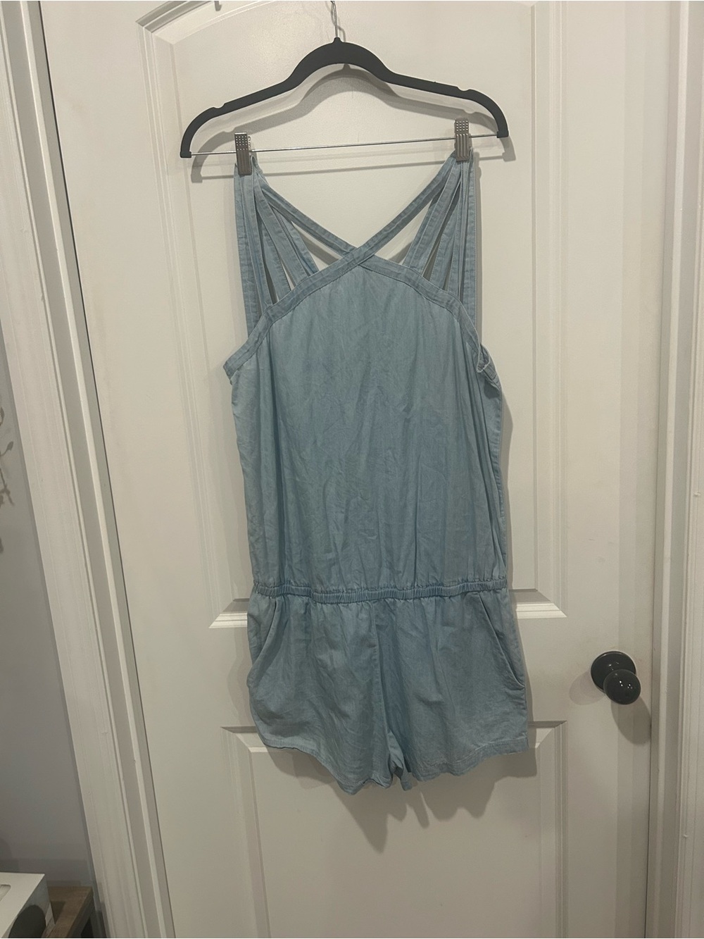 Fabletics Light Blue Romper with Back Zipper Detail